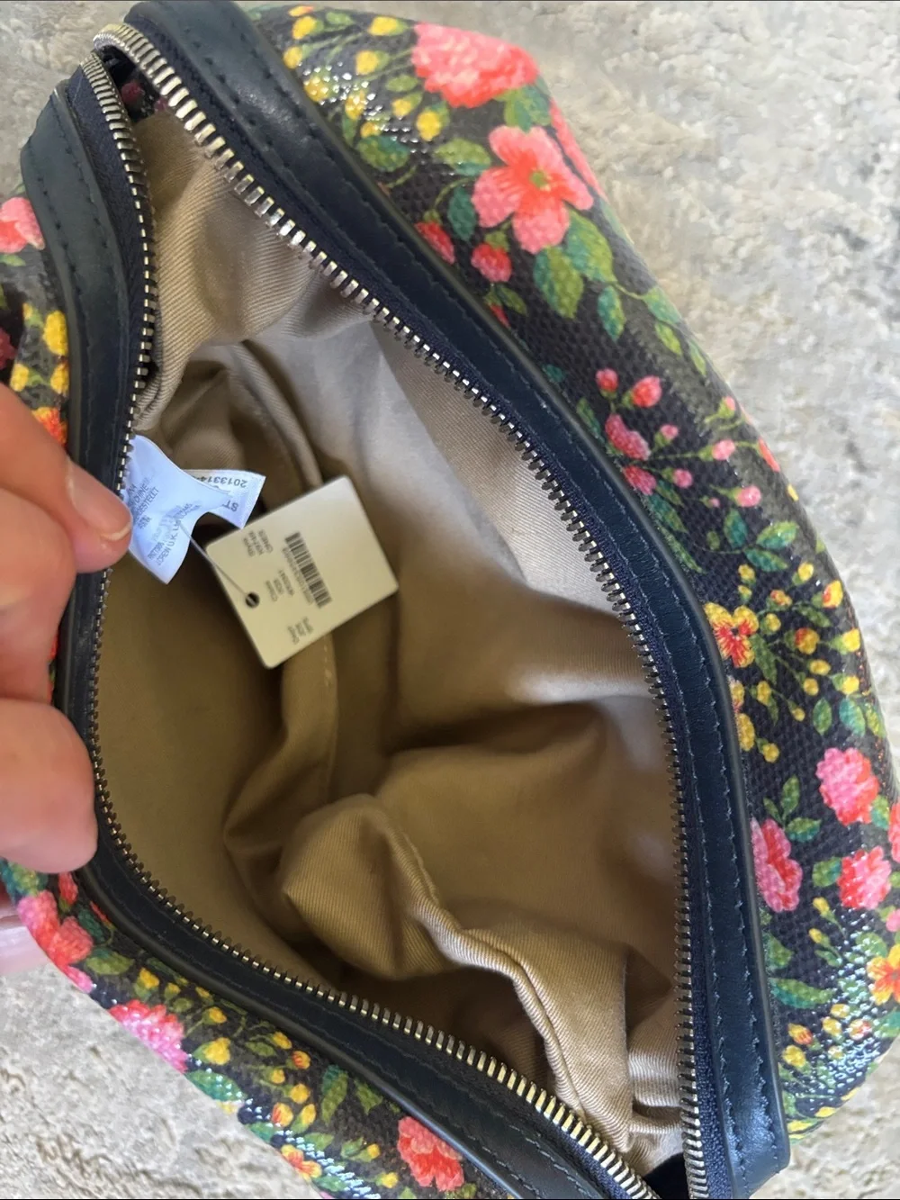J. Crew Factory Navy Floral Zip Makeup Pouch with Pink & Yellow Blooms